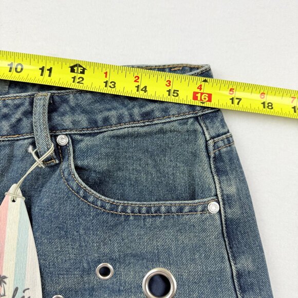 Cali 1850 Women's Wide-Leg Raw Hem Grommet Blue Denim Jeans Size 11/30 NWT - Picture 9 of 12